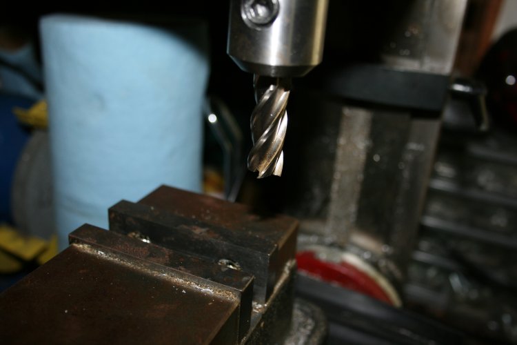 The image below shows an end mill installed on the milling machine.